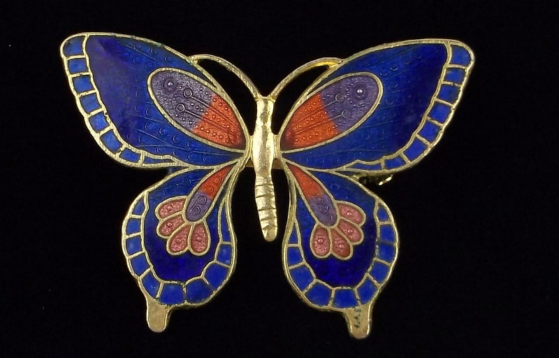 Stunning Vintage Cloisonne Butterfly Brooch: excellent condition