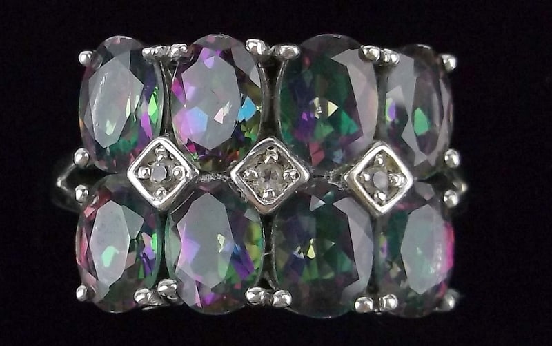 Mint Vint Designer Big Sterling Silver 4cttw Rainbow Topaz Ring 10: Guaranteed Solid 925 Sterling Silver, in Excellent Condition