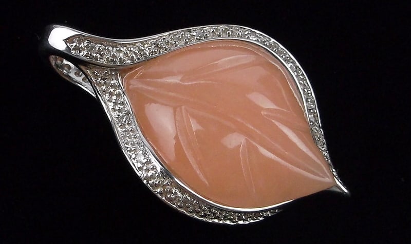 Mint Thick Heavy Designer Sterling Silver Jade Leaf Pendant: Guaranteed Solid 925 Sterling Silver, in Excellent Condition