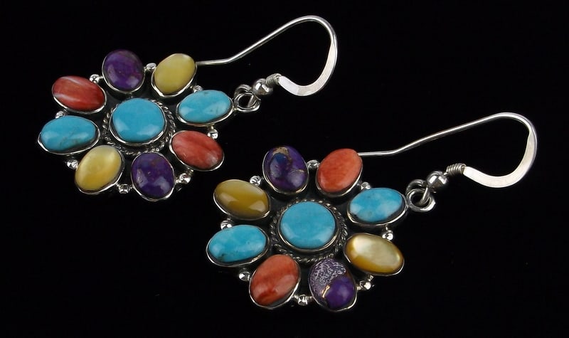 Mint Big Sterling Silver Turquoise Spiny Drop Squash Earrings: Guaranteed Solid 925 Sterling Silver, in Excellent Condition