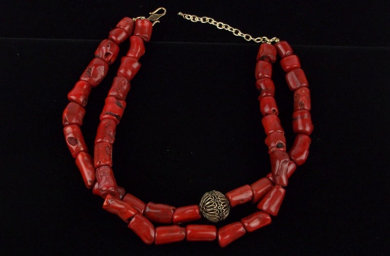 Huge Mint Barse Chunky Red Coral 2 Row Necklace 20" (1 of 4)