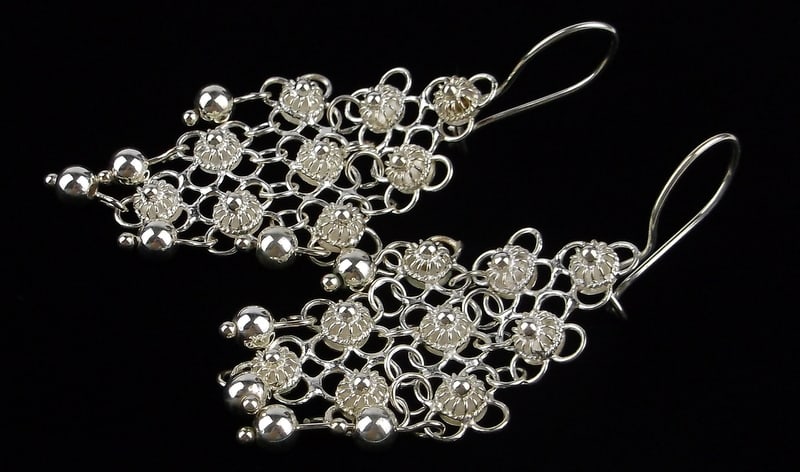 Mint Vintage Big Turkish Sterling Silver Drop Sway Earrings (1 of 3)
