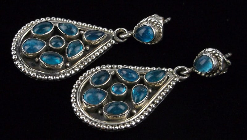 Mint Vint Big Designer Sterling Silver Blue Tourmaline Earrings: Guaranteed Solid 925 Sterling Silver, in Excellent Condition