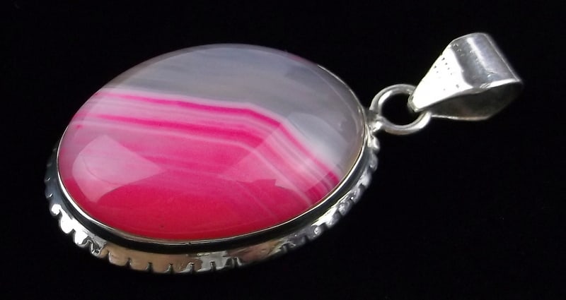 Mint Big Thick Vint Taxco Sterling Silver Pink Lace Calcite Pendant: Guaranteed Solid 925 Sterling Silver, in Excellent Condition