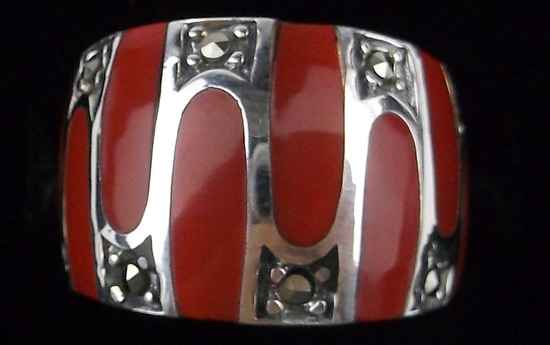 Mint Vintage Thick Big Sterling Silver Red Coral Ring 7 (1 of 3)
