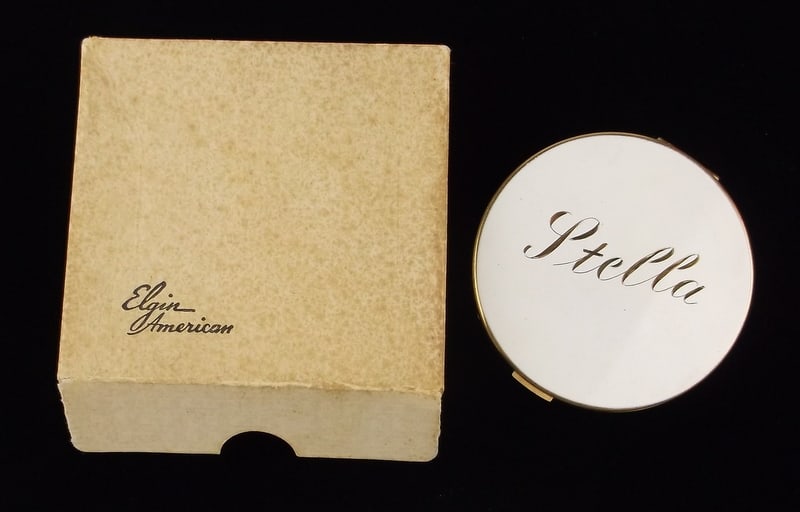 New 1950s Elgin American Stella Inscribed Mirrored Compact (1 of 4)