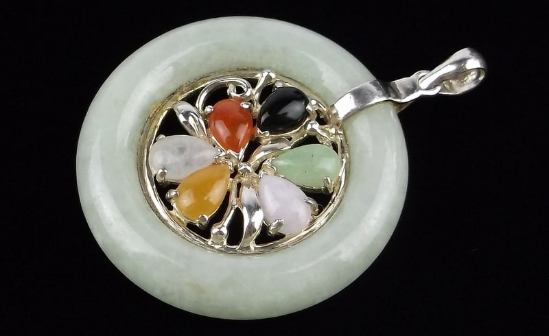 Mint Big Vint Designer Sterling Silver Multi Jade Pendant (1 of 2)