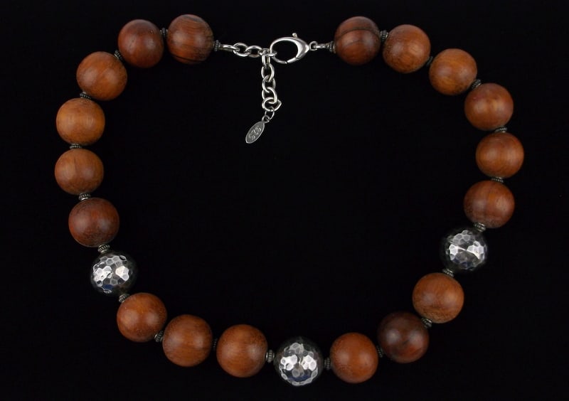 Mint Big Israel Sterling Silver Ball Olive Wood Necklace 22": Guaranteed Solid 925 Sterling Silver, in Excellent Condition