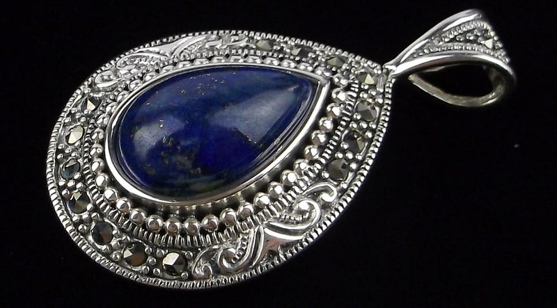 New Vintage Big Designer Sterling Silver Lapis Pendant (1 of 2)