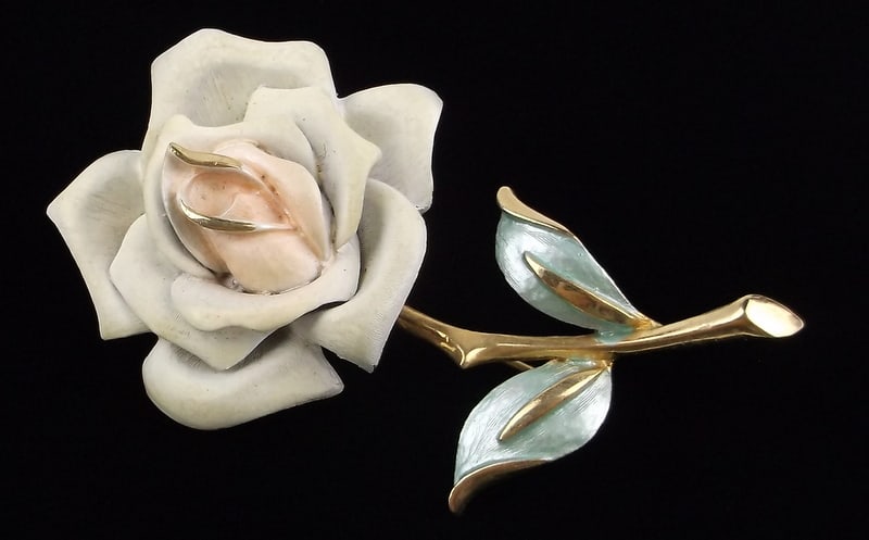 Mint Vintage 1960s Designer Enameled Rose Brooch: Mint Condition, In Like New Condition, Perfect