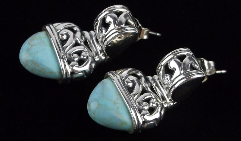Mint Thick Big Vint Designer Sterling Silver Turquoise Earrings: Guaranteed Solid 925 Sterling Silver, in Excellent Condition