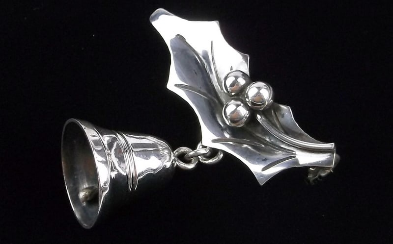 Mint 1950s Taxco Sterling Silver Christmas Bell Brooch PG: Guaranteed Solid 925 Sterling Silver, in Excellent Condition