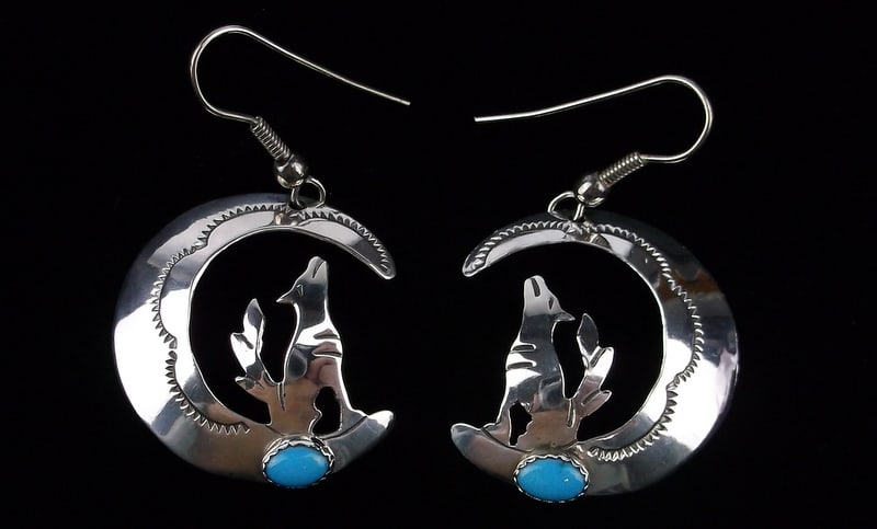 Mint Vint Navajo Sterling Silver Turquoise Howling Wolf Earrings (1 of 2)