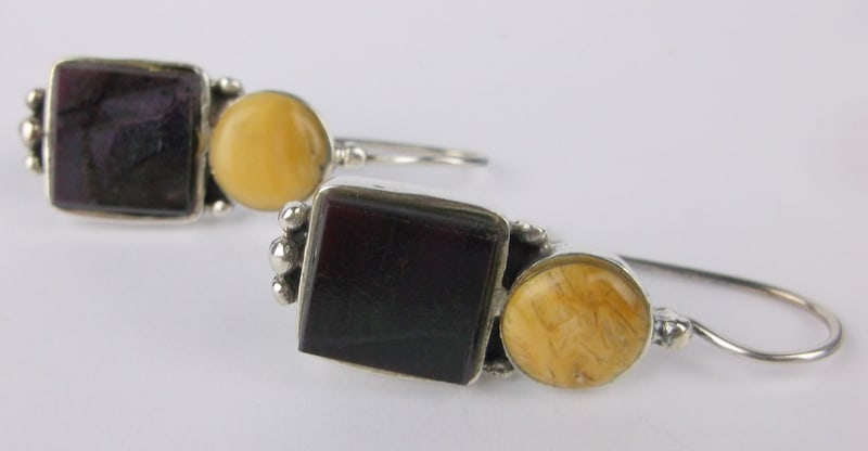 Mint Big Thick Vint Sterling Silver Purple Spiny Jasper Earrings: Guaranteed Solid 925 Sterling Silver, in Excellent Condition