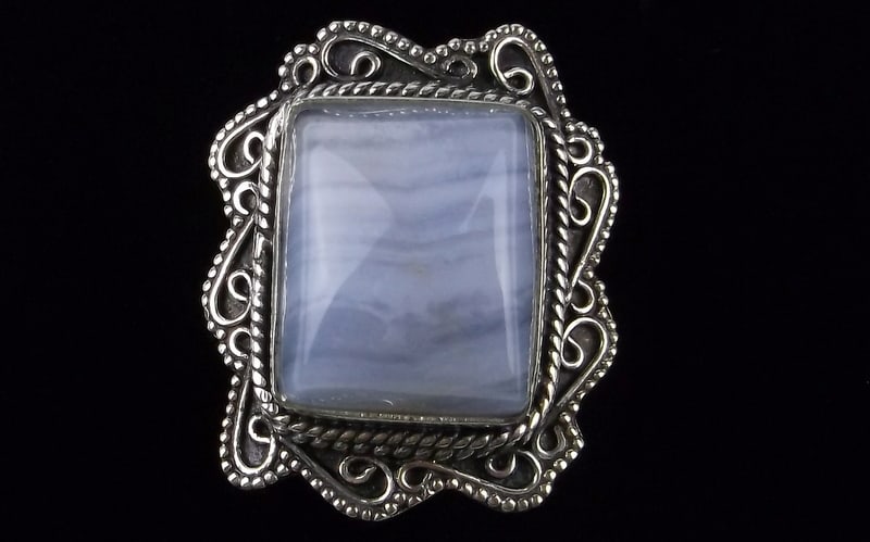 Mint Big Vint Bali Sterling Silver Blue Lace Calcite Ring 7: Guaranteed Solid 925 Sterling Silver, in Excellent Condition