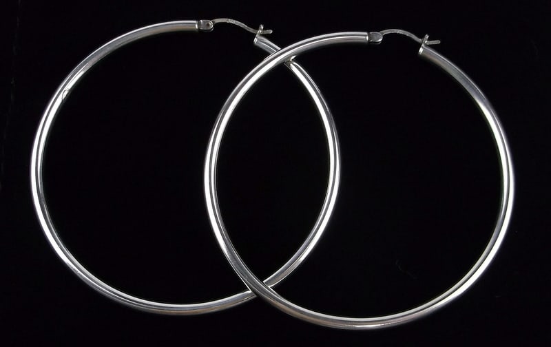 Mint Huge Vintage Italian Sterling Silver Hoop Earrings (1 of 2)