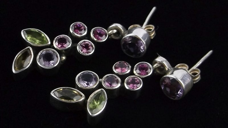 Mint Thick Nicky Butler Sterling Silver Amethyst Peridot Earrings: Guaranteed Solid 925 Sterling Silver, in Excellent Condition