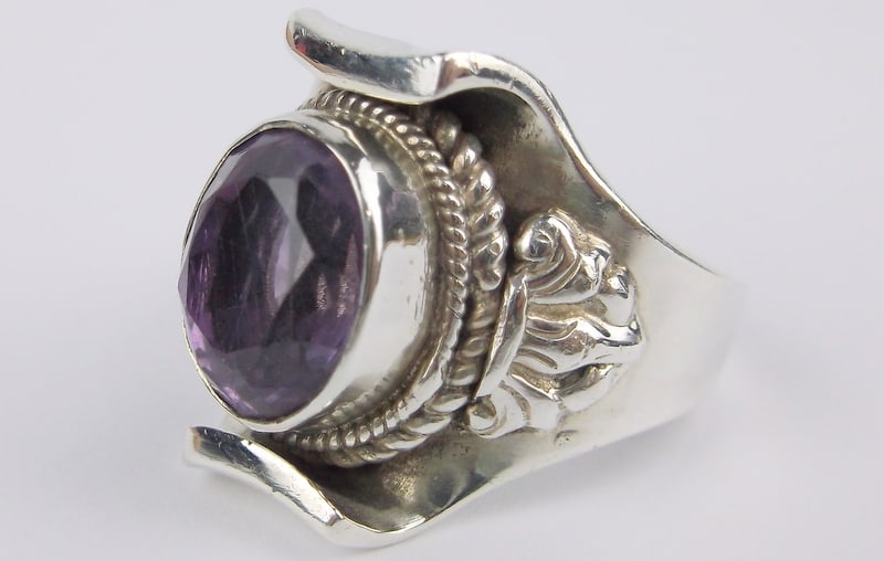 Mint Big Thick Vint Designer Sterling Silver 5ct Amethyst Ring 9 (1 of 4)