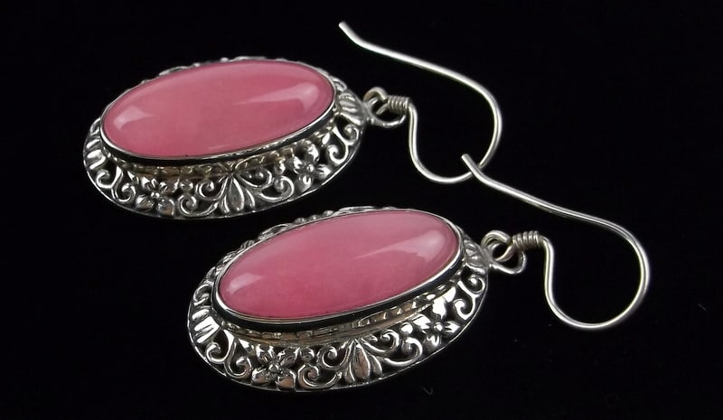 Mint Big Thick Vint Designer Sterling Silver Pink Jade Earrings Heavy: Guaranteed Solid 925 Sterling Silver, in Excellent Condition