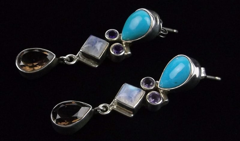Mint Thick Nicky Butler Sterling Silver Moonstone Amethyst Earrings: Guaranteed Solid 925 Sterling Silver, in Excellent Condition