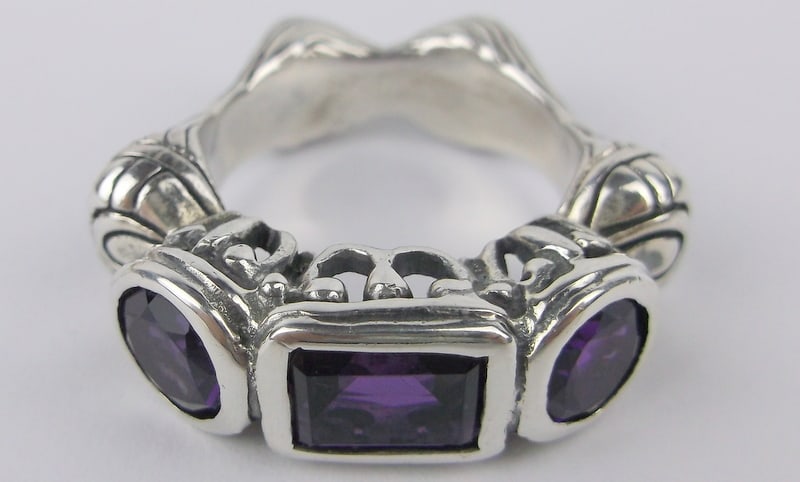 Mint Thick Heavy Designer Signed Sterling Silver Amethyst Ring 6 (1 of 3)