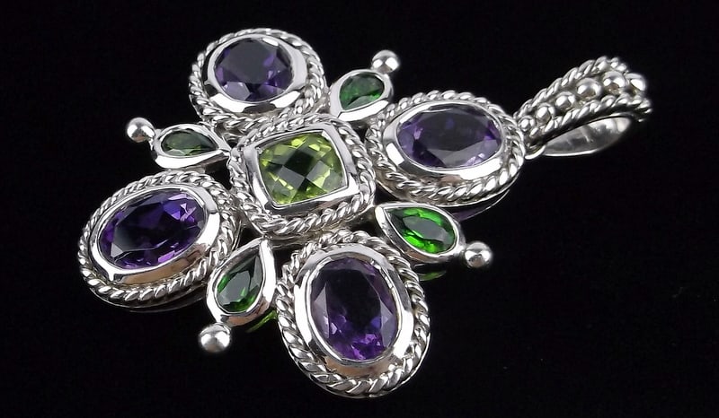 Mint Big Thick Vint Designer Sterling Emerald Ameth Cross Pendant (1 of 2)