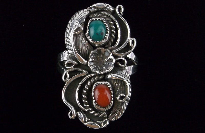 Mint Big 1960s Navajo Wilford Chee Sterling Turquoise Ring 9.5 (1 of 3)