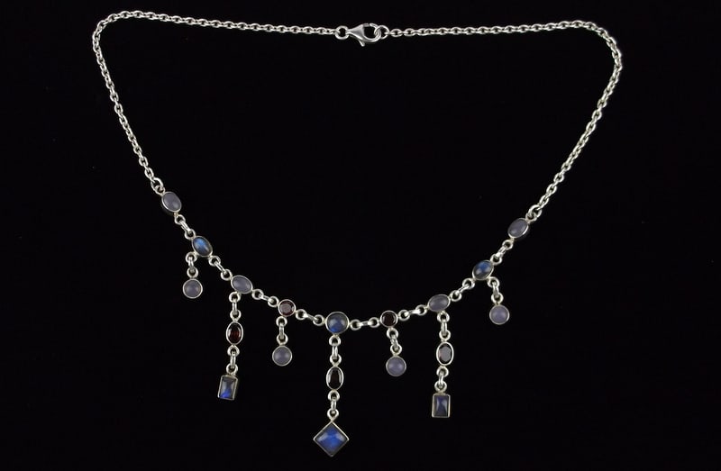 Mint Heavy Nicky Butler Sterling Labradorite Garnet Necklace 18": Guaranteed Solid 925 Sterling Silver, in Excellent Condition