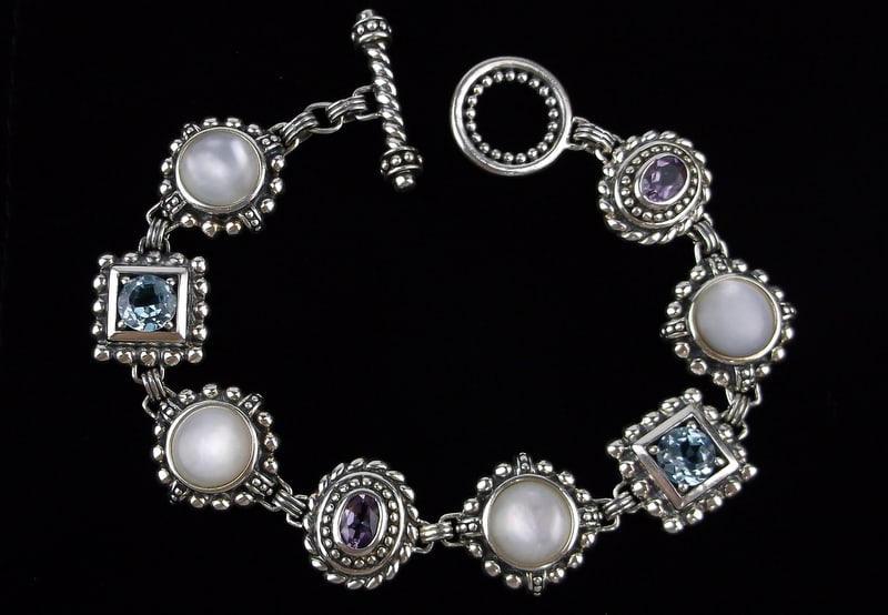 Mint Big Thick Designer Sterling Amethyst Topaz Bracelet 8" Heavy (1 of 3)