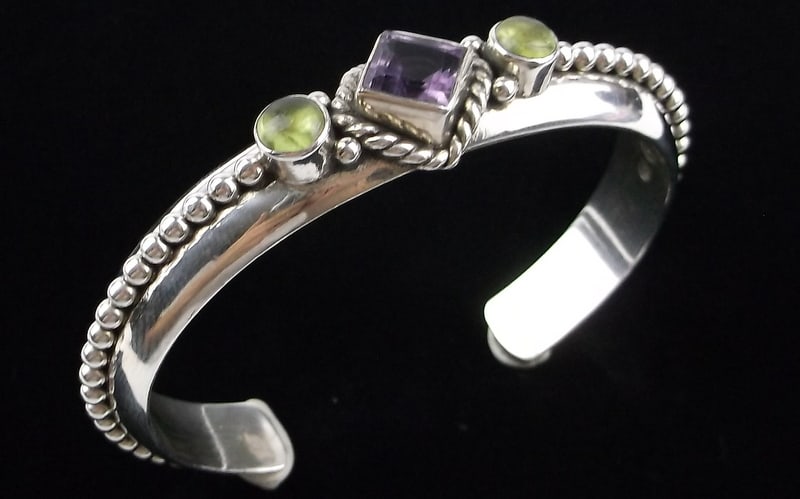 Mint Vint Thick Heavy Designer Sterling Amethyst Cuff Bracelet 7.5": Guaranteed Solid 925 Sterling Silver, in Excellent Condition