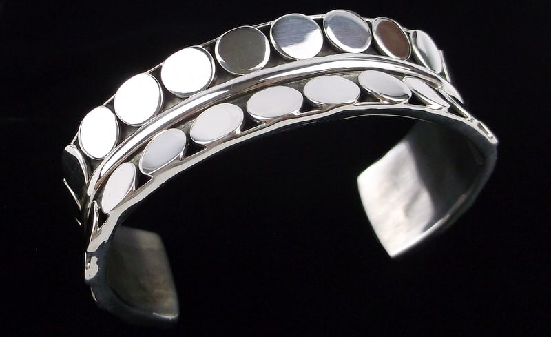 Big Mint Heavy Vint Taxco Sterling Silver Dot Cuff Bracelet 7-8" TM176: Guaranteed Solid 925 Sterling Silver, in Excellent Condition