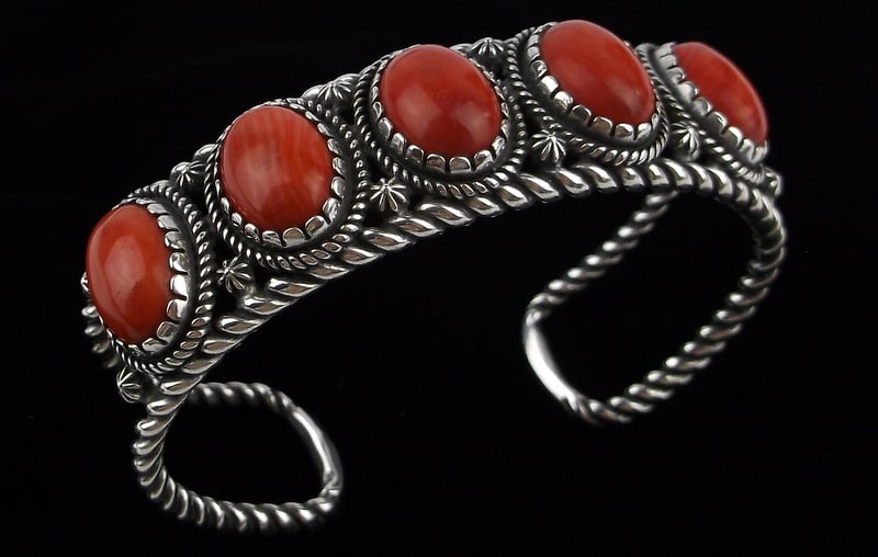 Mint Heavy Carolyn Pollack Sterling Silver Coral Cuff Bracelet 7.5": Guaranteed Solid 925 Sterling Silver, in Excellent Condition