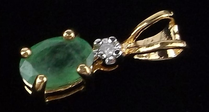 New Gold Over Sterling Silver Diamond Emerald Pendant (1 of 2)