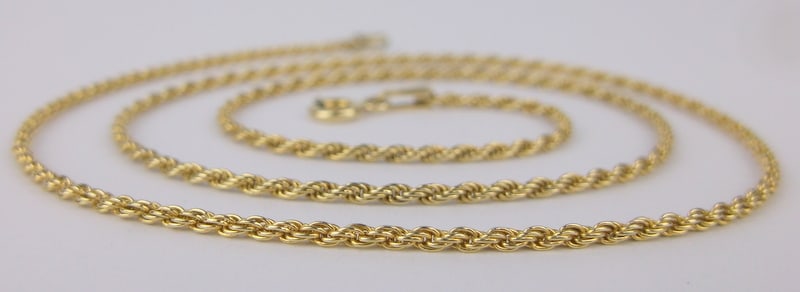 Mint 1960s Danecraft Gold Over Sterling Rope Chain Necklace 16.5": Guaranteed Solid 925 Sterling Silver, in Excellent Condition
