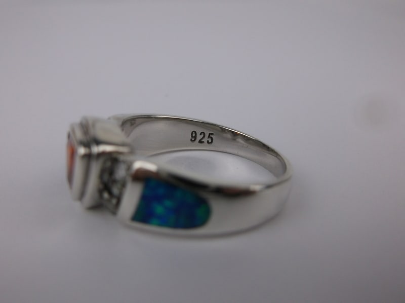 Mint Thick Vint Sterling Silver Fire Opal Tourmaline Ring 8 - 2
