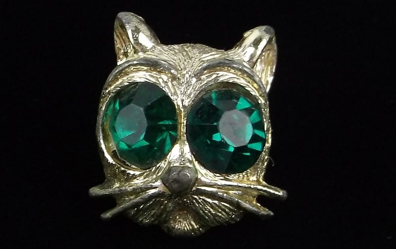 Gorgeous 1940s Nemo Rhinestone Cat Face Brooch: beautiful Condition