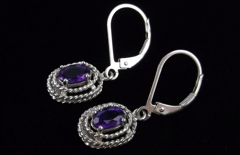 Mint Vint Designer Sterling Silver Amethyst Drop Earrings (1 of 2)