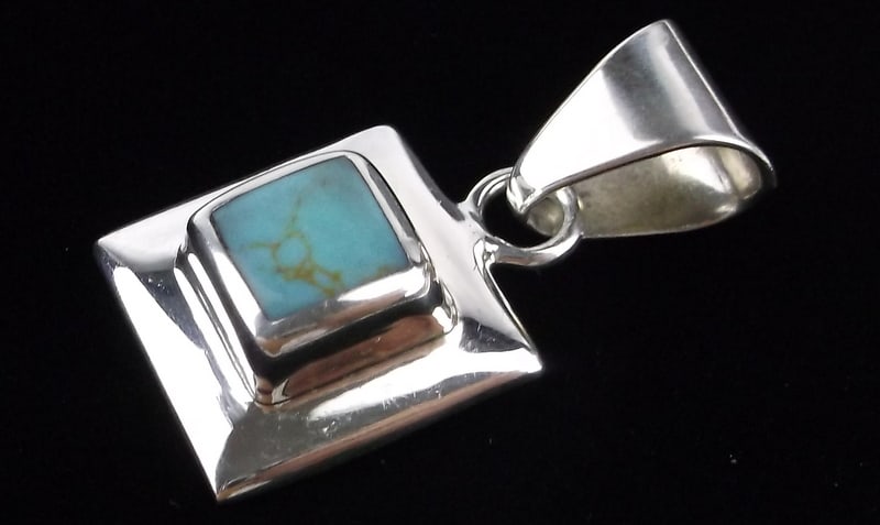 Mint Thick Vint Taxco Sterling Silver Turquoise Pendant (1 of 2)
