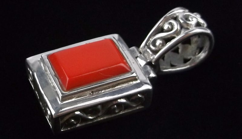 Mint Thick Heavy Vint Sterling Silver Red Coral Pendant: Guaranteed Solid 925 Sterling Silver, in Excellent Condition