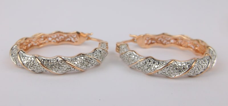 New Big Gold Over Bronze Diamond Hoop Earrings (1 of 2)