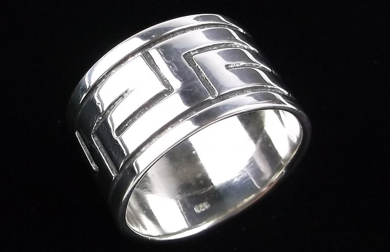 Mint Vint Big Wide Sterling Silver Roman Lattice Ring 8.5: Guaranteed Solid 925 Sterling Silver, in Excellent Condition
