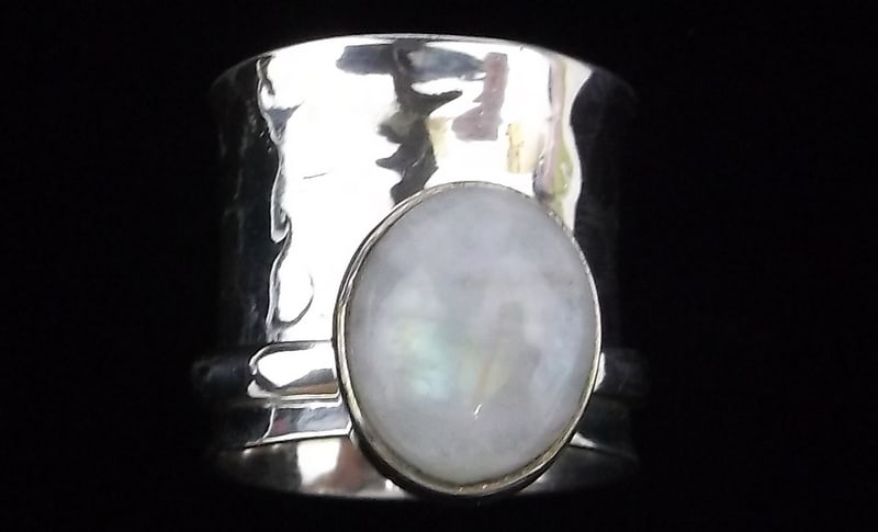 Mint Vint Big Sterling Silver Moonstone Ring Pendant: Guaranteed Solid 925 Sterling Silver, in Excellent Condition