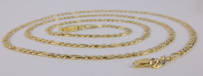 New Vint Italian Gold Over Sterling Figaro Chain Necklace 24" Two Tone: Solid Sterling Silver Guaranteed, in Brand New Never Worn Condition.
