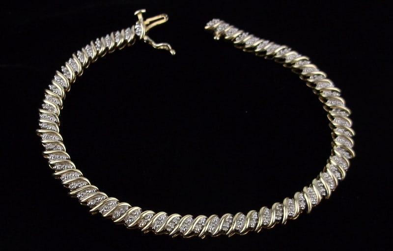 Mint Vint Thick Gold Over Sterling Diamond Tennis Bracelet 7.5": Guaranteed Solid 925 Sterling Silver, in Excellent Condition