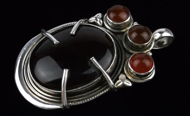 Mint Big Heavy Vint Taxco Sterling Silver Fire Agate Pendant: Guaranteed Solid 925 Sterling Silver, in Excellent Condition