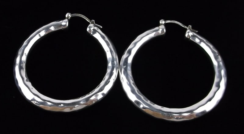 Mint Big Vint Italian Sterling Silver Hoop Earrings: Guaranteed Solid 925 Sterling Silver, in Excellent Condition
