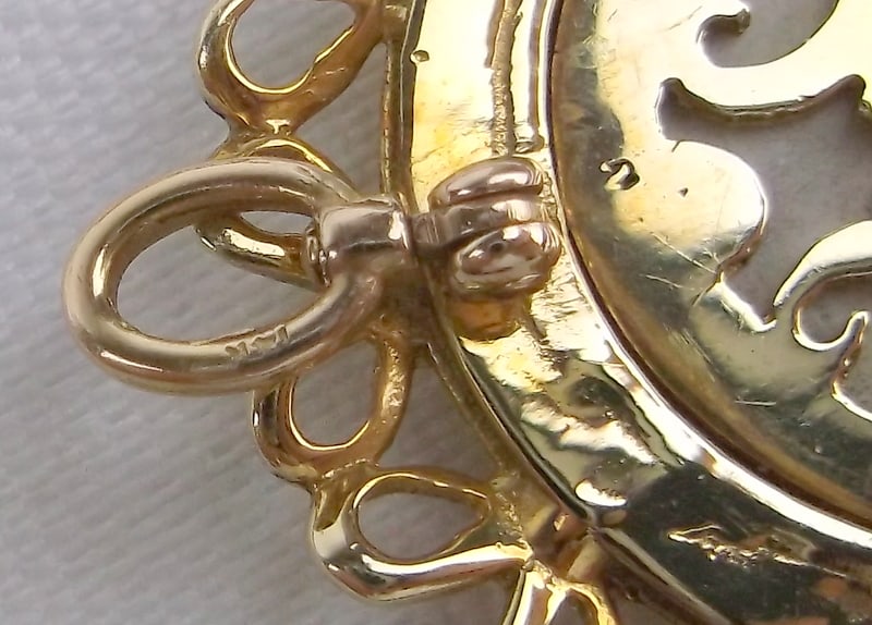 INCREDIBLE 14kt Gold Hand Painted 1950s Cameo Brooch 11.28g - 7