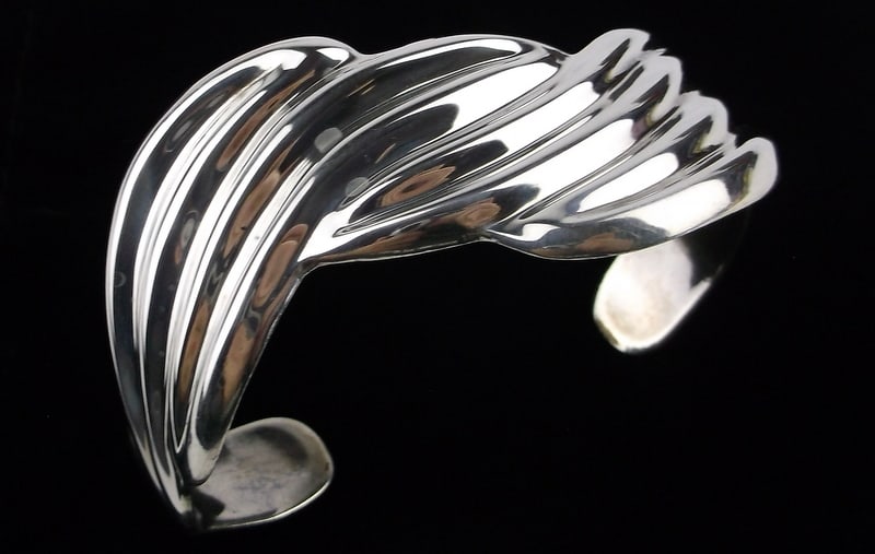 Mint Vint Big Heavy Taxco Sterling Silver Cuff Bracelet 7-8" TB17 (1 of 4)