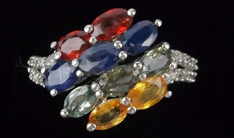New Vint Designer Sterling Silver Sapphire Topaz Ring 6-8 Adjust: Solid Sterling Silver Guaranteed, in Brand New Never Worn Condition.