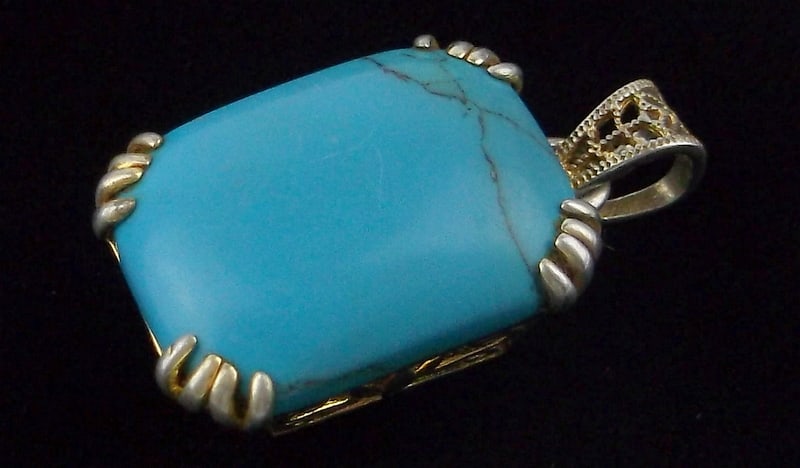 Stunning Vintage Designer Sterling Silver Turquoise Pendant Big: Guaranteed Solid 925 Sterling Silver, in Excellent Condition